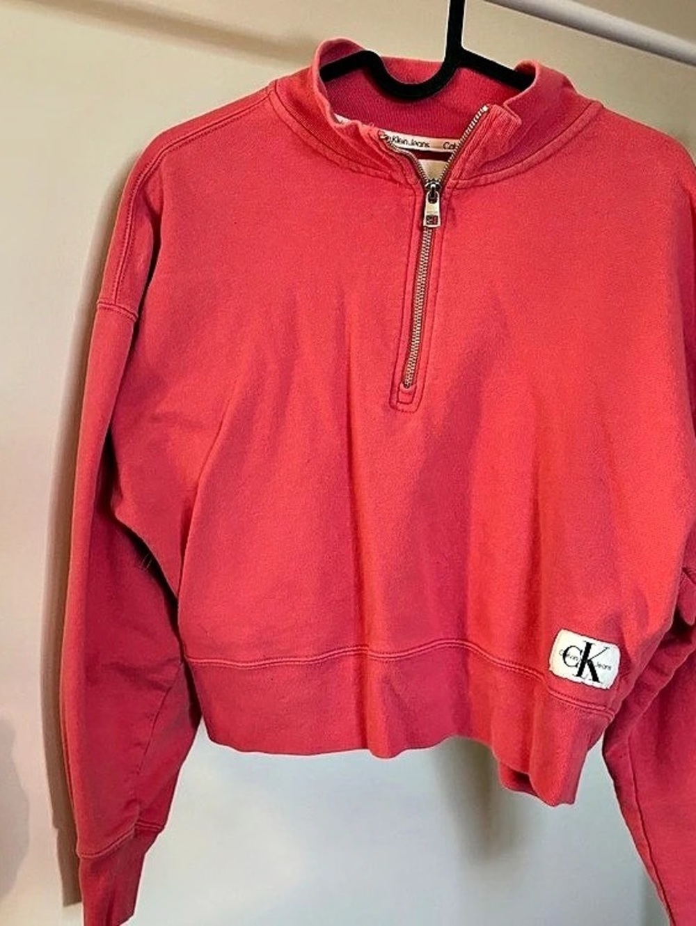 Calvin Klein Jeans Cropped Quarter-Zip Mock Neck Sweatshirt Pink